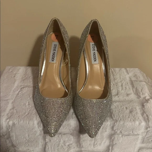 Steve Madden Glittering Silver Women’s Heels Size 7 - Picture 3 of 12